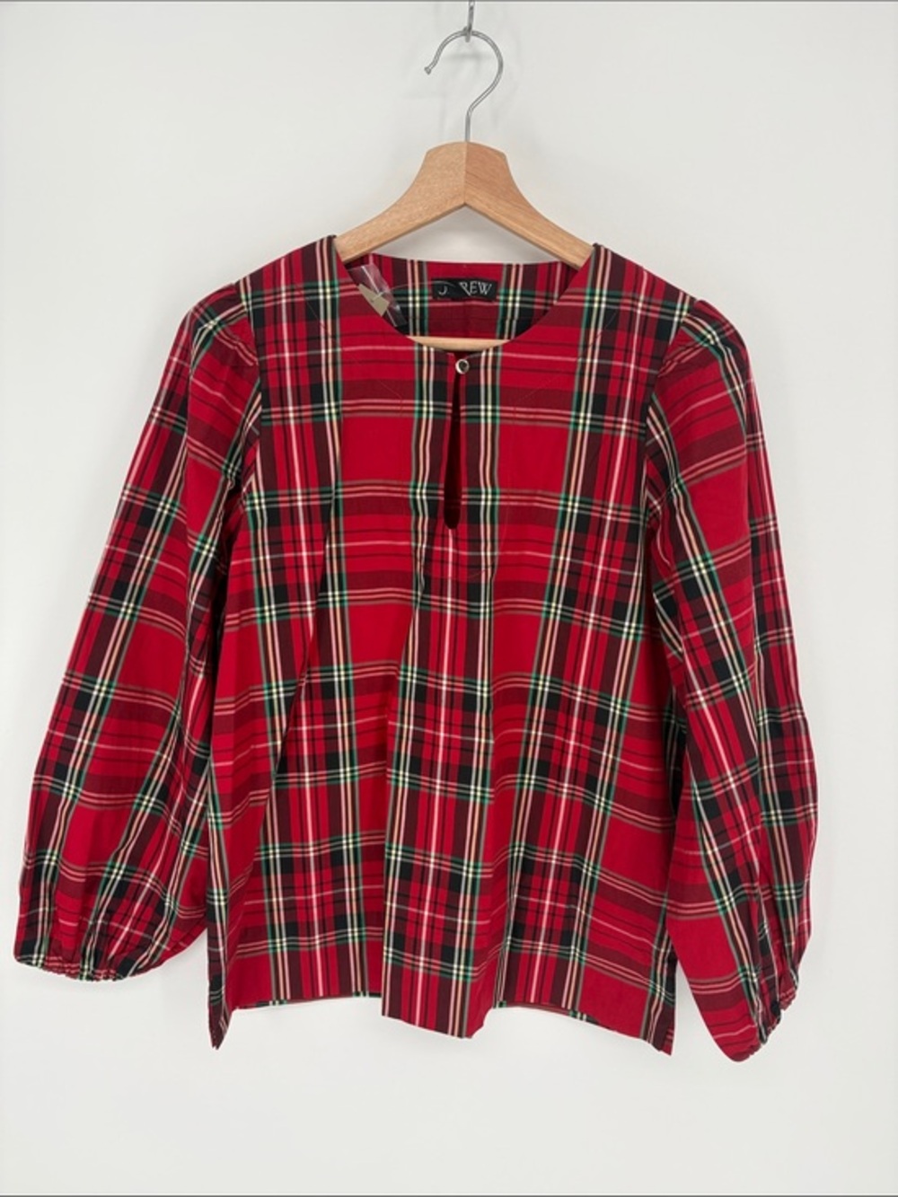 🌋 nwt J. Crew Red Plaid cotton Button-Keyhole Peasant Blouse